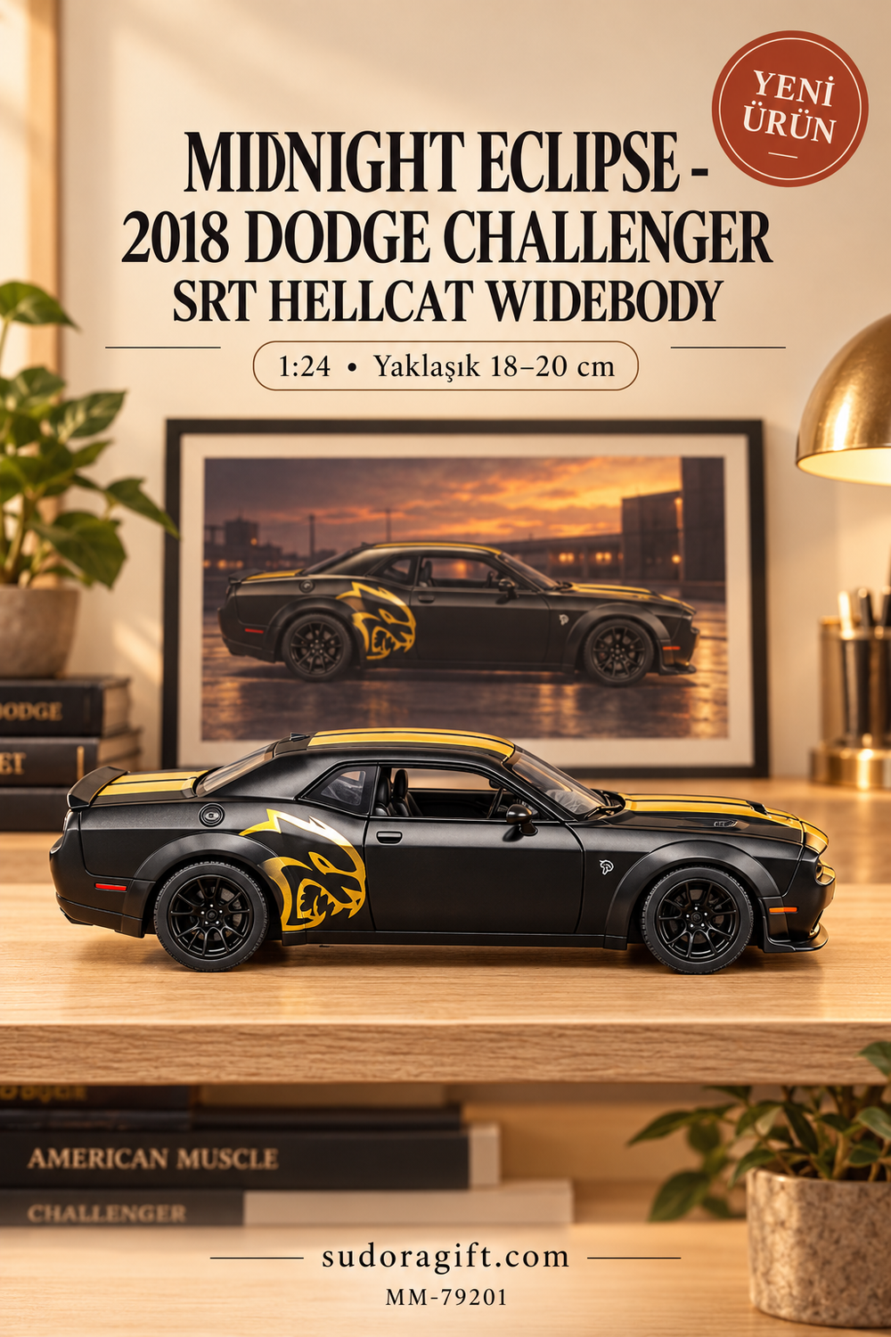 Motormax Midnight Eclipse 2018 Dodge Challenger SRT Hellcat Widebody 1:24 Metal Model Araba – MM-79201 – Sağ görünüm