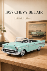 1957 Chevrolet Bel Air Mint Yeşili Cabrio 1:18 Ölçek 28 cm Model Araba