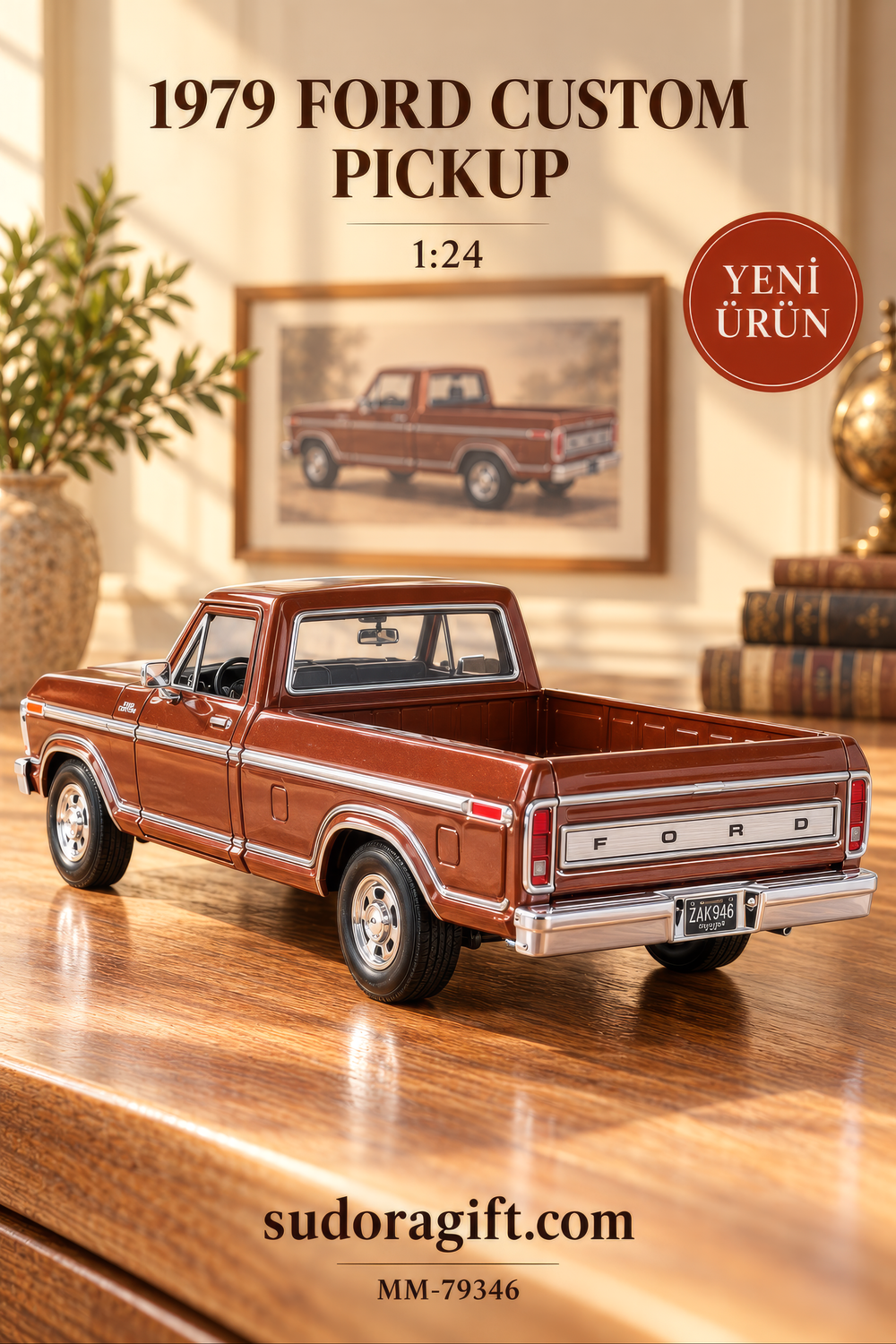 Motormax 1979 Ford Custom Pickup 1:24 Metal Model Araba – MM-79346 – Arka Gorunum