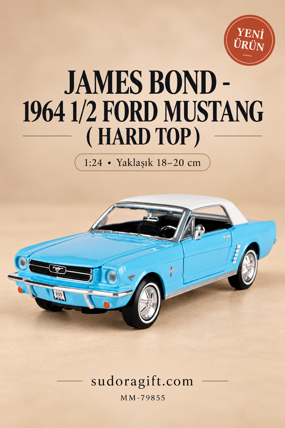 Motormax James Bond 1964½ Ford Mustang Hardtop 1:24 Metal Model Araba – MM-79855 – Ana görsel