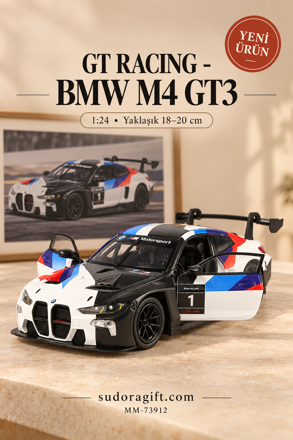 Motormax GT Racing BMW M4 GT3 1:24 Metal Model Araba – MM-73912 – Kapıları açık