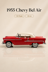 1955 Chevy Bel Air Kırmızı 1:18 Ölçek Diecast Model Araba – 29 cm Çıkarılabilir Tavanlı Koleksiyonluk Klasik Araç