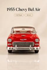 1955 Chevy Bel Air Kırmızı 1:18 Ölçek Diecast Model Araba – 29 cm Çıkarılabilir Tavanlı Koleksiyonluk Klasik Araç