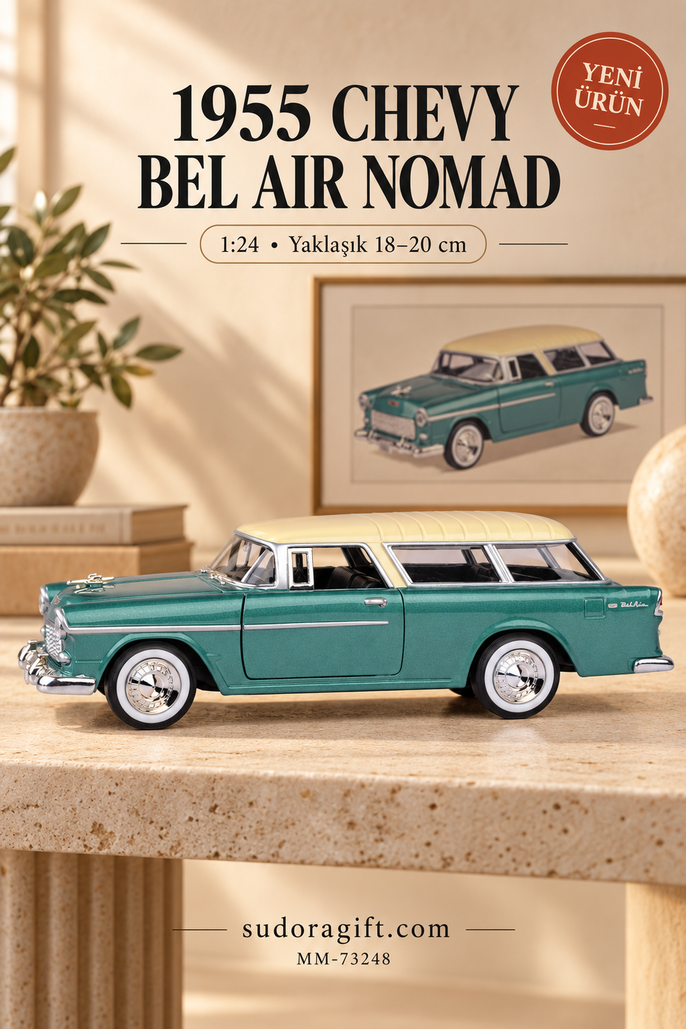 Motormax 1955 Chevrolet Bel Air Nomad 1:24 Metal Model Araba – MM-73248 – Sol görünüm
