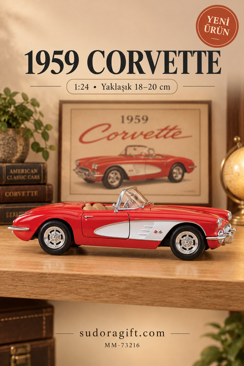 Motormax 1959 Chevrolet Corvette 1:24 Metal Model Araba – MM-73216 – Sağ görünüm