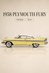 1958 Plymouth Fury Sarı Beyaz 1:18 Ölçek 30 cm Koleksiyonluk Model Araba
