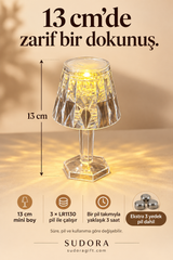 Mini LED Masa Lambası Kristal Görünümlü Pilli Dekoratif Abajur 13 cm + 3 Yedek Pil