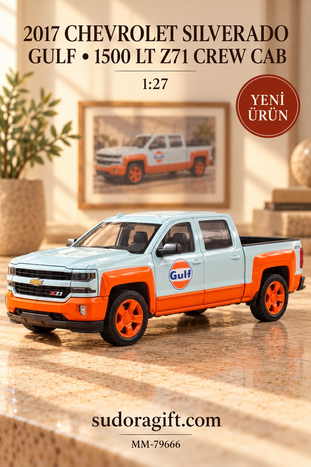 Motormax Gulf 2017 Chevrolet Silverado 1500 LT Z71 Crew Cab 1:27 Metal Model Araba – MM-79666 – Detay