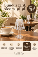 Sudora 12’li Mini LED Masa Lambası Seti 13 cm Pilli Kafe Restoran Dekoru + Yedek Pilli
