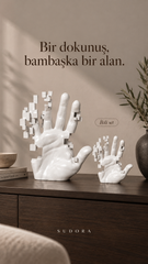 SUDORA Geometrik El Biblosu Büyük ve Küçük 2 Parça Beyaz Reçine Set