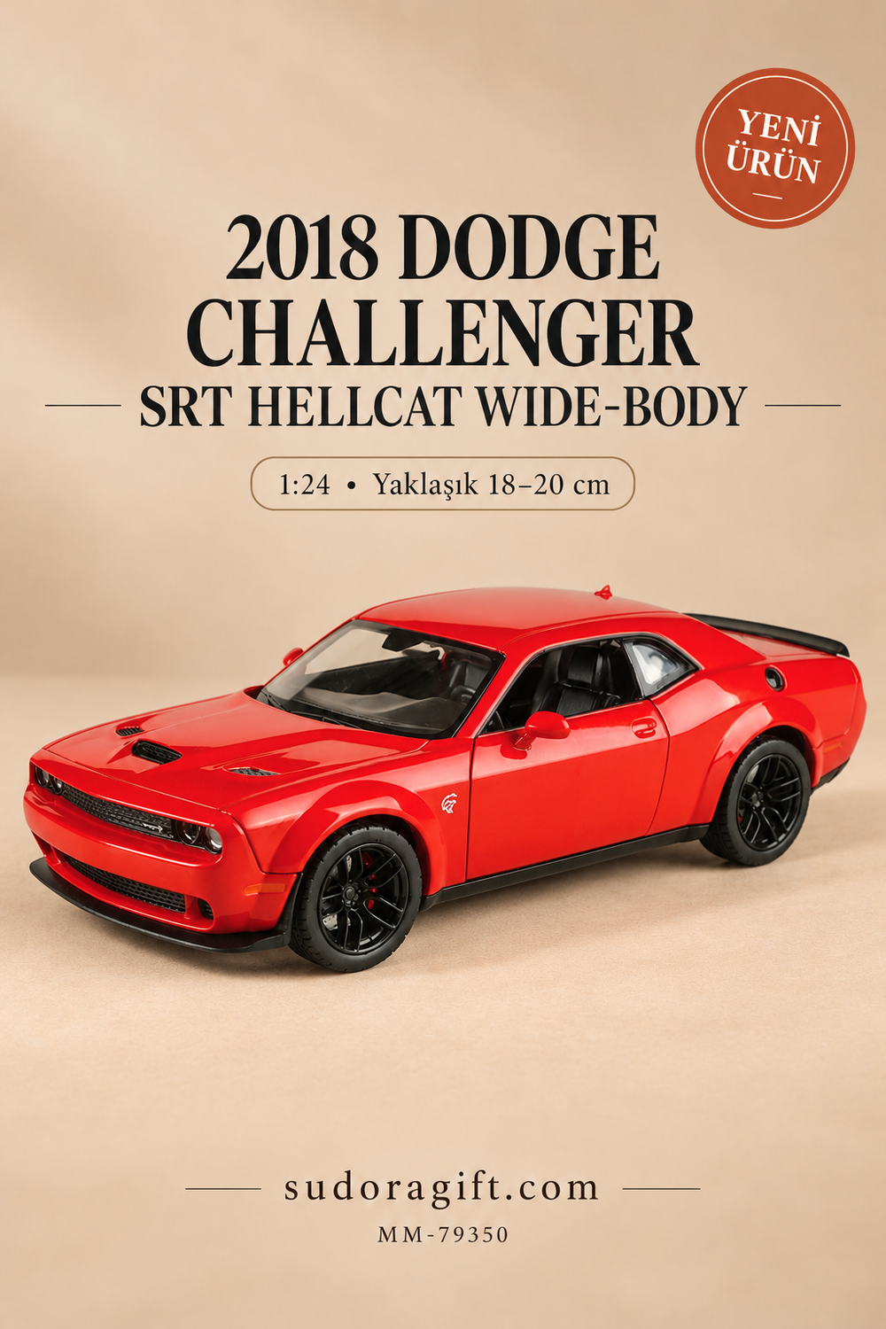 Motormax 2018 Dodge Challenger SRT Hellcat Widebody 1:24 Metal Model Araba – MM-79350 – Ana görsel
