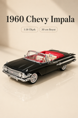 1960 Chevrolet Impala Siyah Cabrio 1:18 Ölçek 30 cm Model Araba