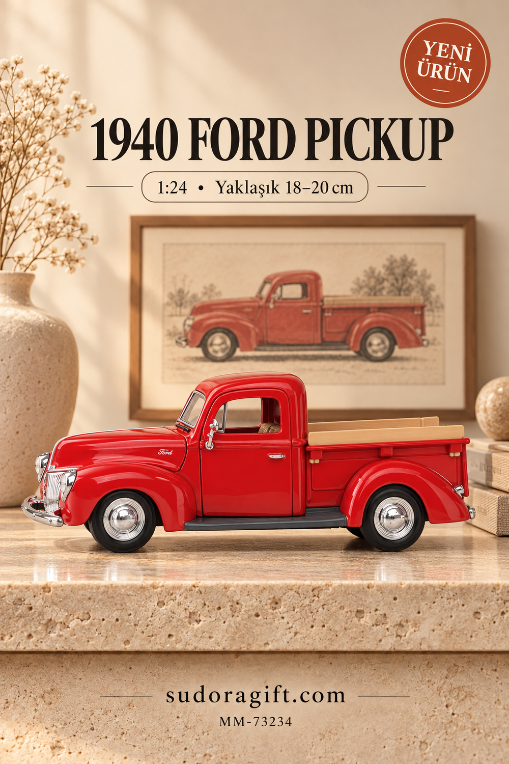 Motormax 1940 Ford Pickup 1:24 Metal Model Araba – MM-73234 – Sol görünüm