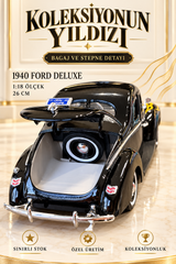 1940 Ford Deluxe Alev Desenli 1:18 Özel Üretim Model Araba | 26 cm