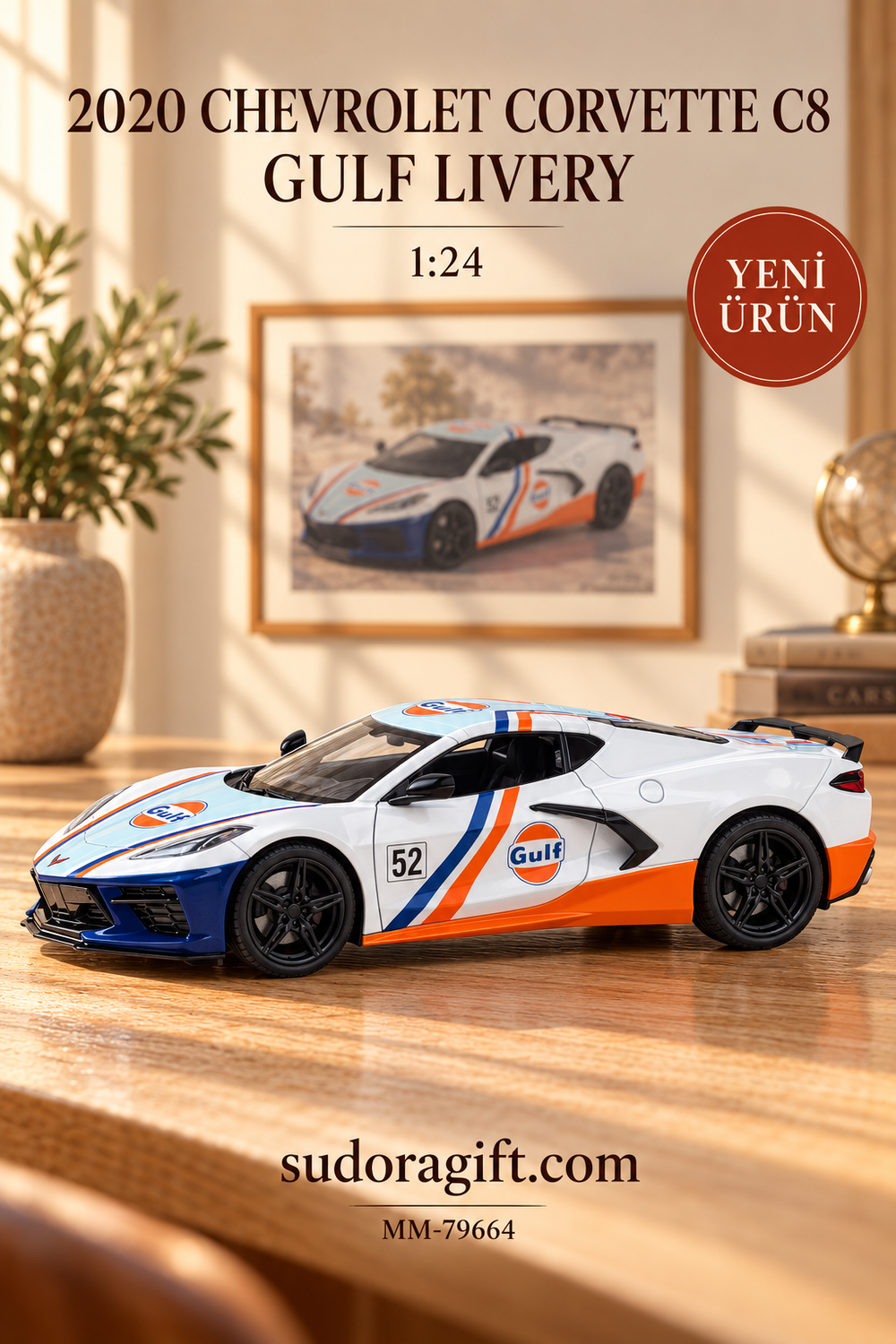 Motormax Gulf 2020 Chevrolet Corvette C8 1:24 Metal Model Araba – MM-79664 – Sol Gorunum