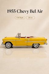1955 Chevy Bel Air Sarı 1:18 Ölçek Diecast Model Araba – 29 cm Çıkarılabilir Tavanlı Koleksiyonluk Klasik Araç