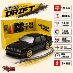 Retro Drift 1:16 Ölçek 4WD Kumandalı RC Drift Araba - 8 Renk Neon LED