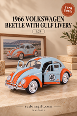 Motormax 1966 Volkswagen Beetle Gulf 1:24 Metal Model Araba – MM-79655 – Kapıları açık