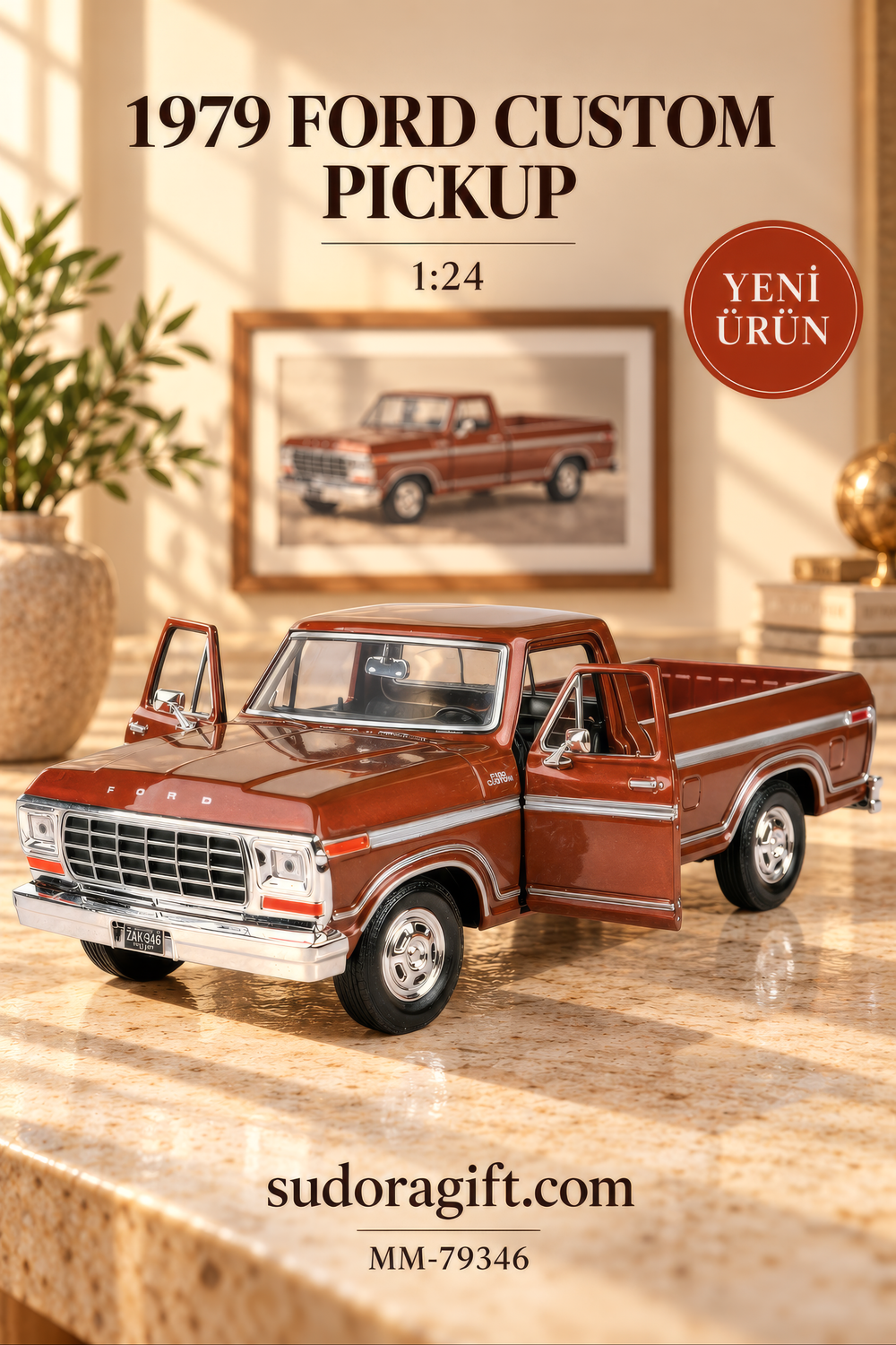 Motormax 1979 Ford Custom Pickup 1:24 Metal Model Araba – MM-79346 – Kapilari Acik