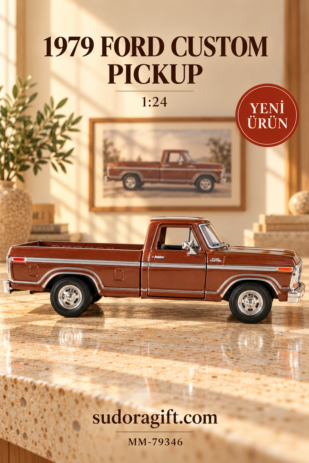 Motormax 1979 Ford Custom Pickup 1:24 Metal Model Araba – MM-79346 – Sag Gorunum
