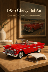 1955 Chevy Bel Air Kırmızı 1:18 Ölçek Diecast Model Araba – 29 cm Çıkarılabilir Tavanlı Koleksiyonluk Klasik Araç