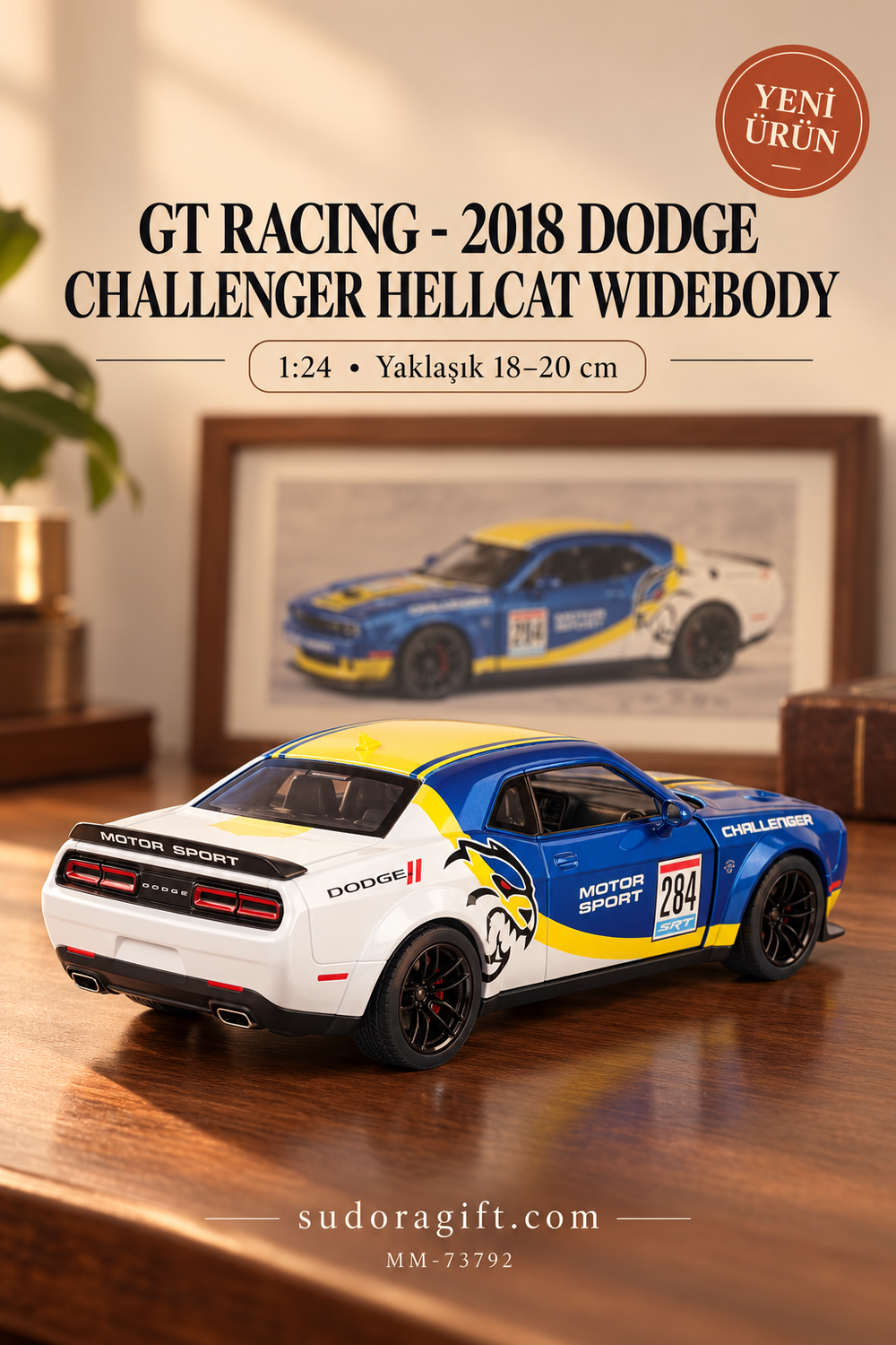 Motormax GT Racing 2018 Dodge Challenger Hellcat Widebody 1:24 Metal Model Araba – MM-73792 – Arka görünüm