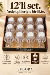 Sudora 12’li Mini LED Masa Lambası Seti 13 cm Pilli Kafe Restoran Dekoru + Yedek Pilli