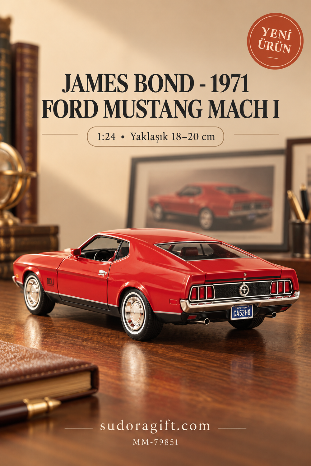 Motormax James Bond 1971 Ford Mustang Mach I 1:24 Metal Model Araba – MM-79851 – Arka görünüm