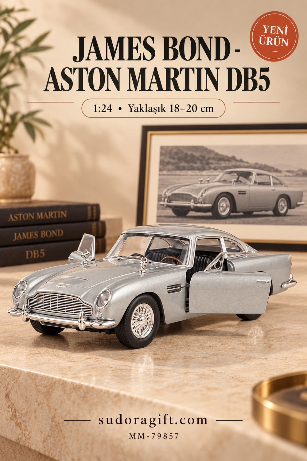Motormax James Bond Aston Martin DB5 1:24 Metal Model Araba – MM-79857 – Kapıları açık