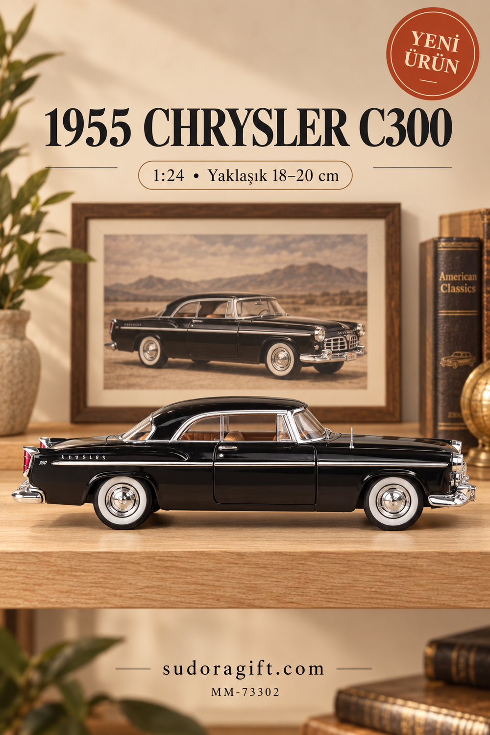 Motormax 1955 Chrysler C300 1:24 Metal Model Araba – MM-73302 – Sağ görünüm