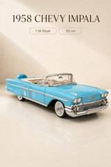 1958 Chevrolet Impala Mavi Cabrio 1:18 Ölçek 30 cm Model Araba