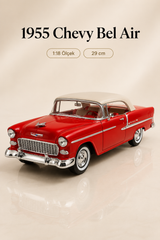 1955 Chevy Bel Air Kırmızı 1:18 Ölçek Diecast Model Araba – 29 cm Çıkarılabilir Tavanlı Koleksiyonluk Klasik Araç
