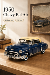 1950 Chevy Bel Air 1:18 Koyu Mavi Ölçek 30 cm Metal Die Cast Model Araba