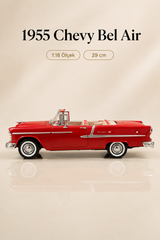 1955 Chevy Bel Air Kırmızı 1:18 Ölçek Diecast Model Araba – 29 cm Çıkarılabilir Tavanlı Koleksiyonluk Klasik Araç