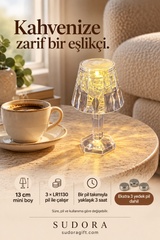 Mini LED Masa Lambası Kristal Görünümlü Pilli Dekoratif Abajur 13 cm + 3 Yedek Pil