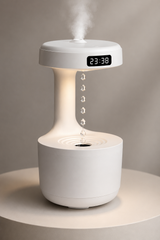 Dijital Saatli Anti-Gravity Hava Nemlendirici 600 ml – Işıklı Su Damlası Efektli Mini Humidifier