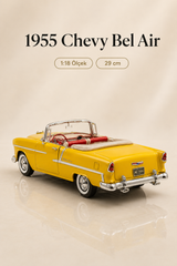 1955 Chevy Bel Air Sarı 1:18 Ölçek Diecast Model Araba – 29 cm Çıkarılabilir Tavanlı Koleksiyonluk Klasik Araç