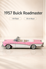 1957 Buick Roadmaster Pembe Beyaz Cabrio 1:18 Ölçek 30 cm Model Araba