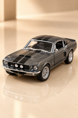 Shelby GT500 12 cm Çek Bırak Metal Model Araba - Gri Siyah Şeritli