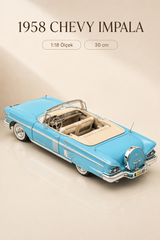 1958 Chevrolet Impala Mavi Cabrio 1:18 Ölçek 30 cm Model Araba