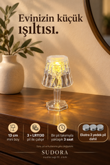 Mini LED Masa Lambası Kristal Görünümlü Pilli Dekoratif Abajur 13 cm + 3 Yedek Pil