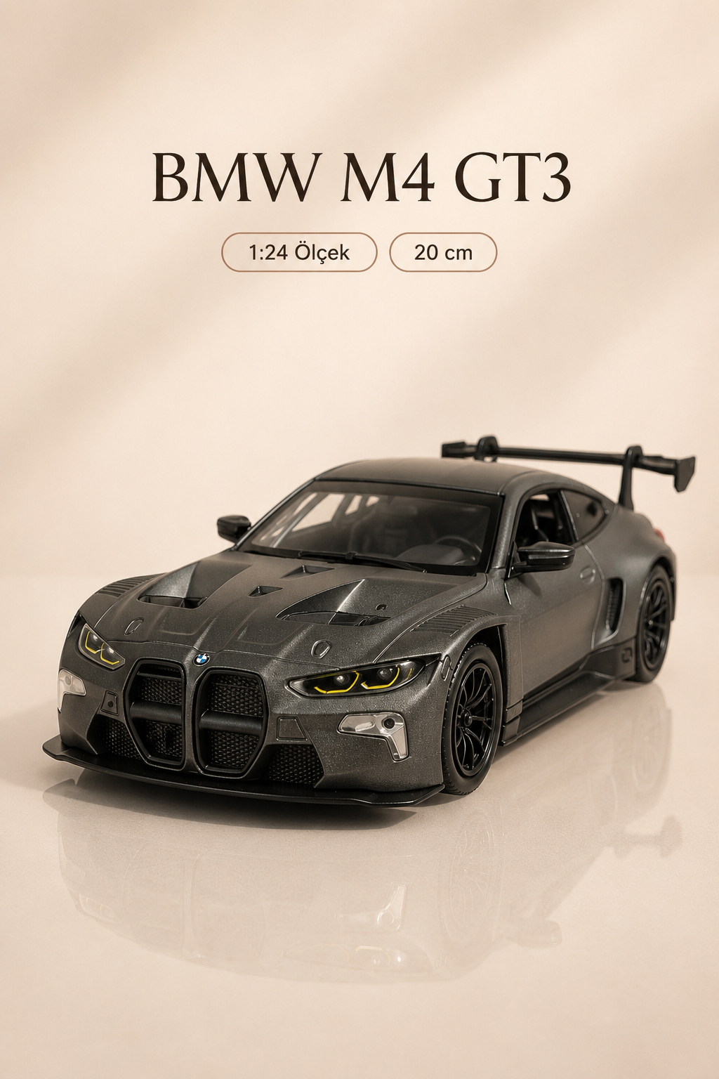 BMW M4 GT3 Metalik Antrasit Gri 1:24 Ölçek 20 cm Koleksiyonluk Model Araba