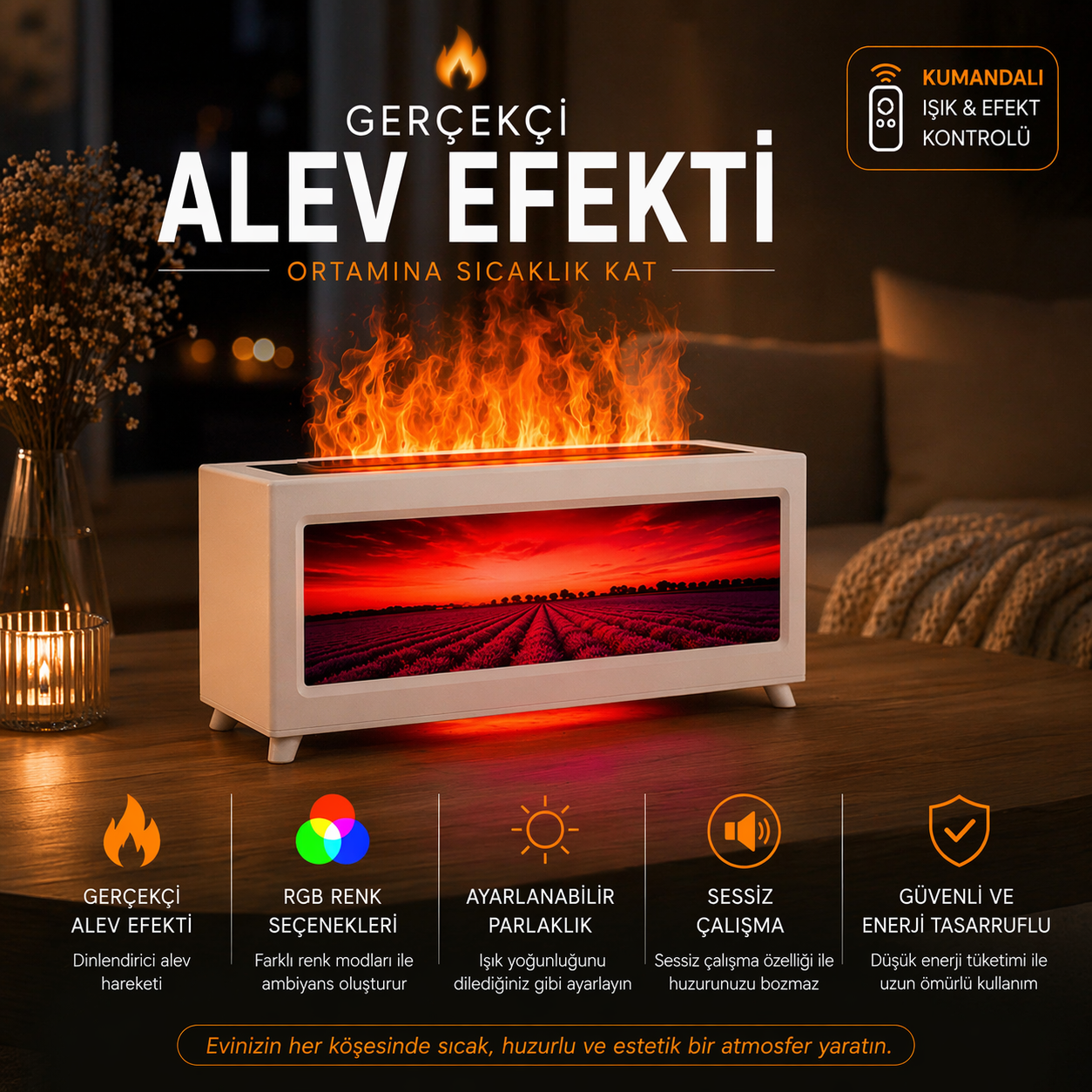 Alev Efektli Lavanta Bahçe Dekorasyon Hava Nemlendirici (Isıtmasız)