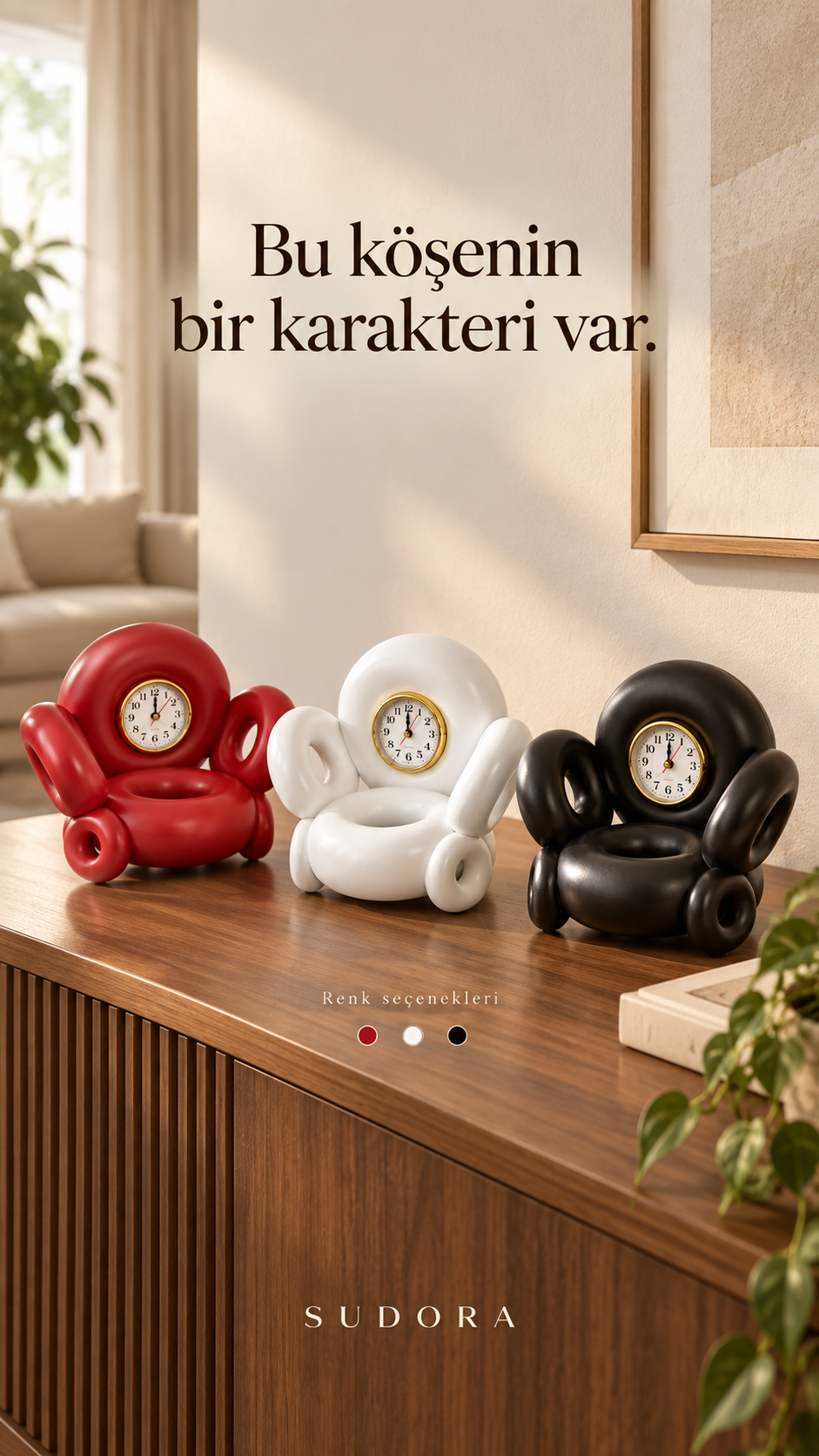 SUDORA Koltuk Figürlü Dekoratif Masa Saati Reçine 22 cm