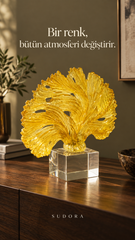 SUDORA Sarı Mercan Biblosu Kristal Kaideli Reçine Dekor 18 cm