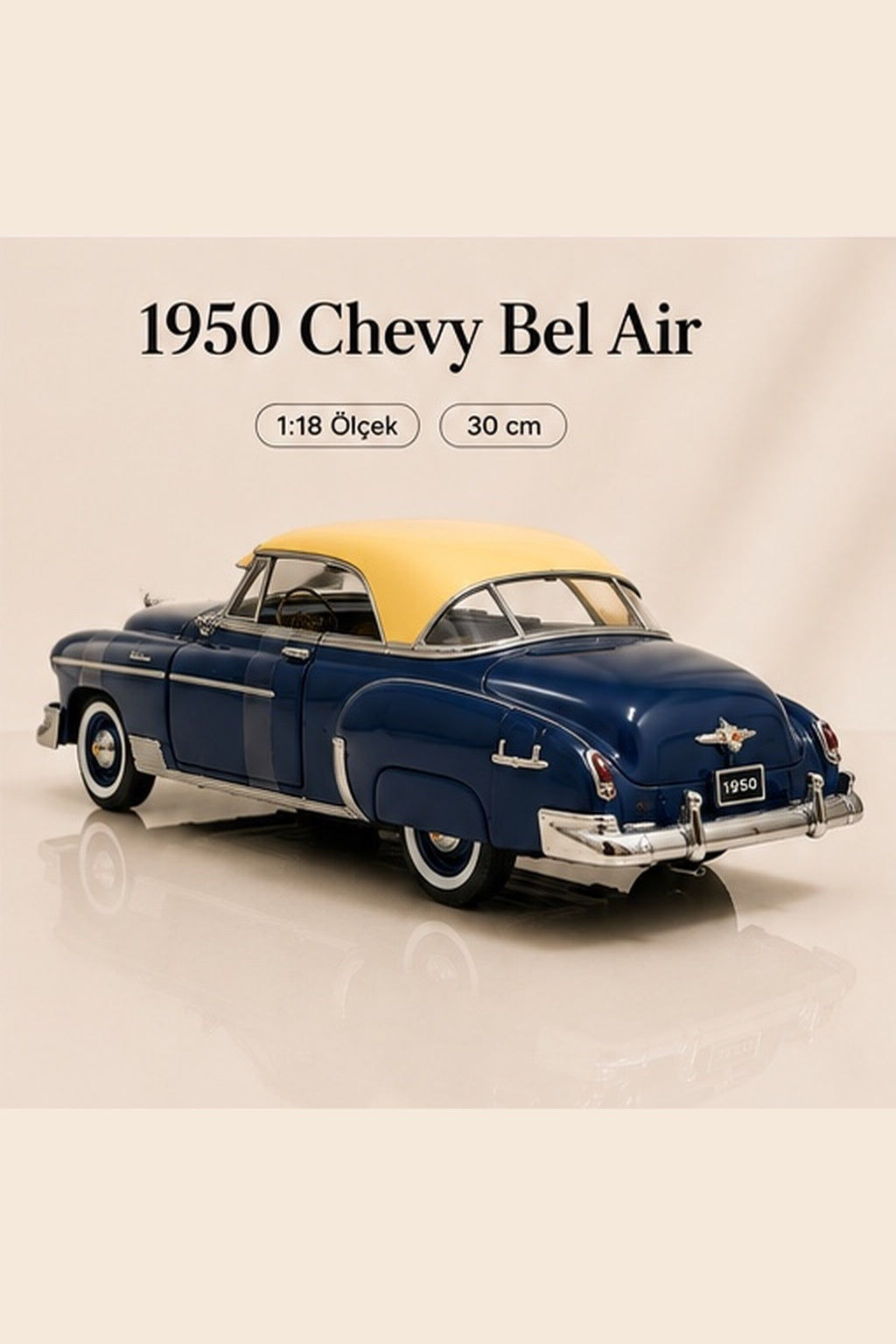 1950 Chevy Bel Air 1:18 Koyu Mavi Ölçek 30 cm Metal Die Cast Model Araba