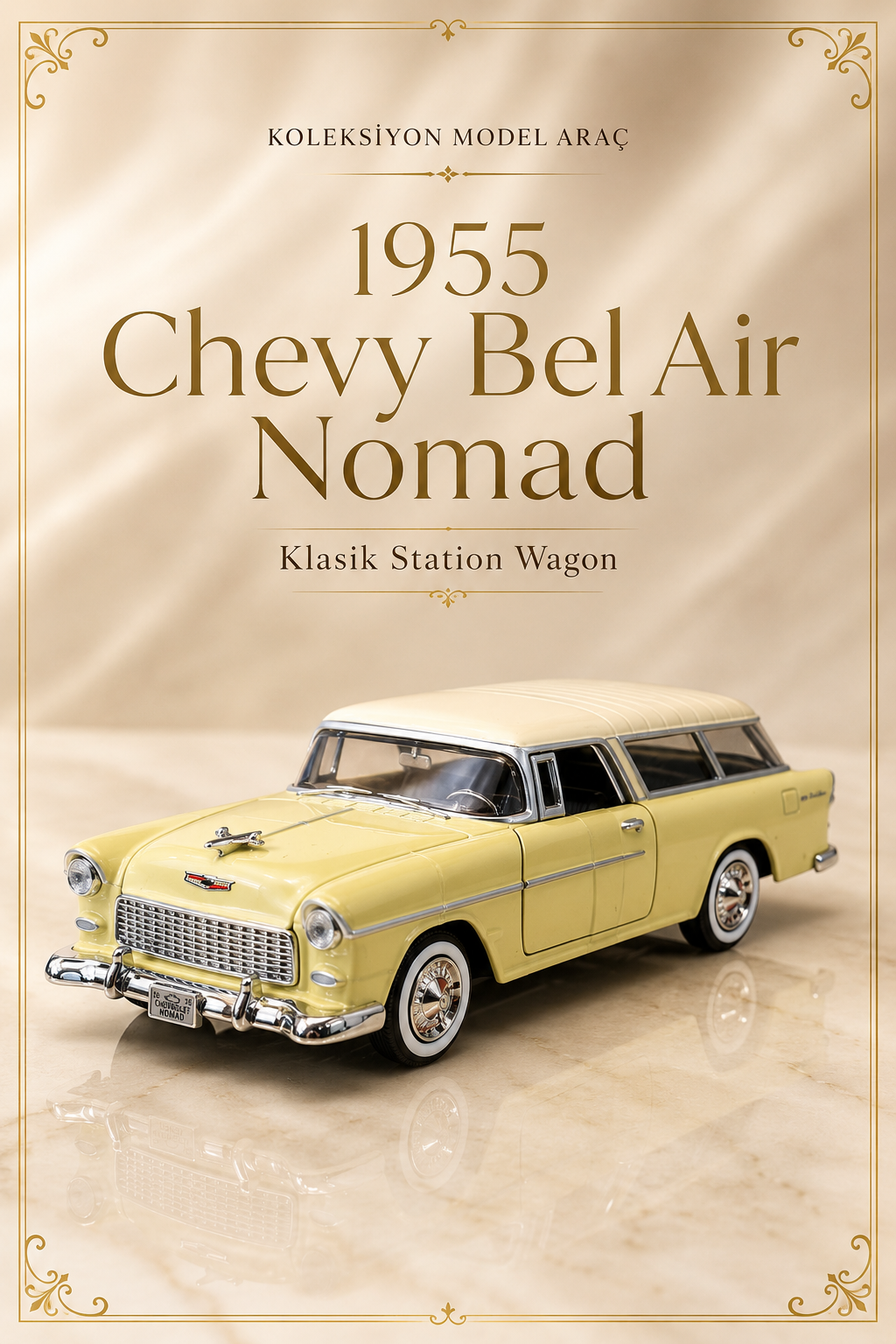 1955 Chevy Bel Air Nomad 1:24 Metal Hediyelik Nostaljik