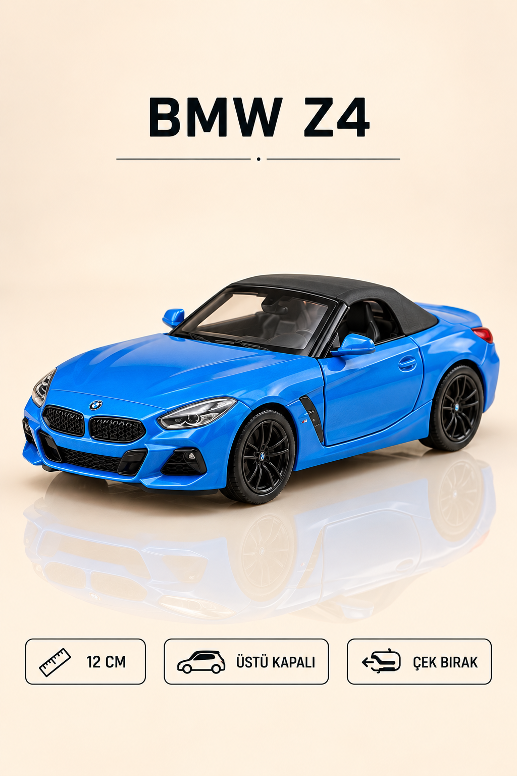 BMW Z4 Cabrio 12 cm Çek Bırak Metal Model Araba - Renk Seçenekli