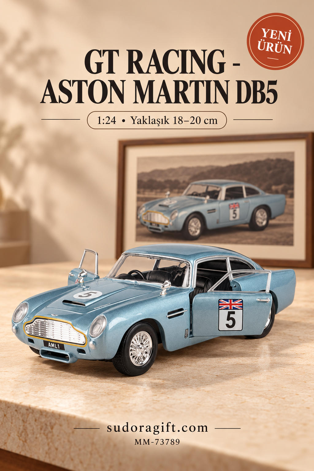 Motormax GT Racing Aston Martin DB5 1:24 Metal Model Araba – MM-73789 – Kapıları açık