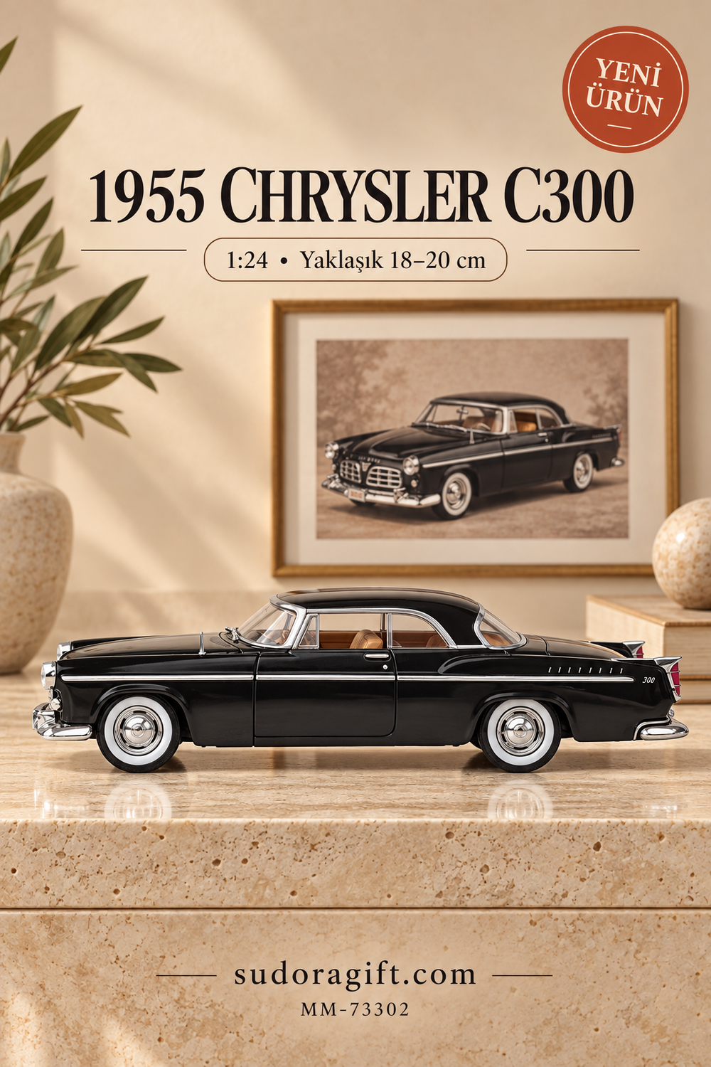 Motormax 1955 Chrysler C300 1:24 Metal Model Araba – MM-73302 – Sol görünüm
